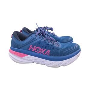 Hoka One One Womens Bondi 7 Sneakers Blue Pink Mesh Running Shoes Athletic